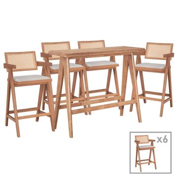 Set masa si scaune pentru sufragerie Winslow Ι set 7 piese lemn de arbore de cauciuc, culoarea nuc deschis 120x45x100cm