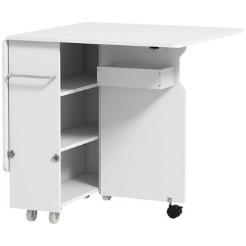 HOMCOM Masă pliabilă cu 2 frunze picătură și spațiu de depozitare, 3 rafturi, pentru 6 persoane, extensibilă, 130x80x76.5 cm | Aosom Romania