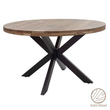 Masa Bowie lemn de salcam culoare lemn natural - picior negru 130x130x78cm