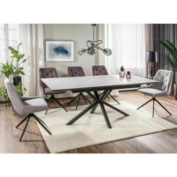 Masa Extensibila Logan, 160-200x90x75 cm, Metal/MDF/Ceramica, Negru/Alb