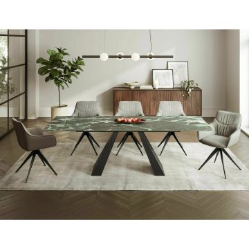 Masa Extensibila Salvador Ceramic, 160-240x90x77 cm, Negru/Albastru Marin - Verde Alpi