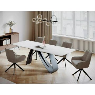 Masa Extensibila Shelby 122 Ceramic, 160-240x90x77 cm, Negru/Alb - Statuario Venato