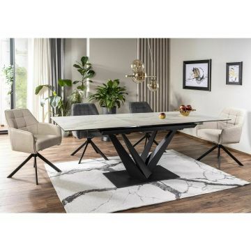 Masa Extensibila Shelby 173 Ceramic, 160-220x90x76 cm, Negru/Alb - Nature Cloud