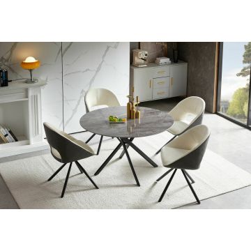 Masa Rotunda Greg, Ø120x76 cm, Negru/Gri Piatra