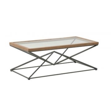 Masuta de cafea Cena, Inart, 121x61x45 cm, fier/lemn de brad/sticla, negru/natural