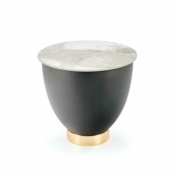 Masuta de Cafea Hagen 207 S, Ø48x45 cm, Metal/Ceramica, Alb Marmura/Gri/Auriu