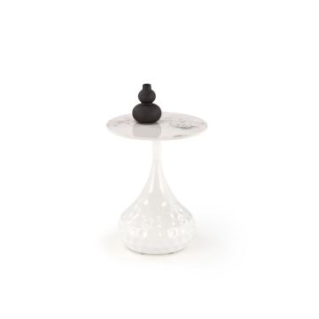 Masuta de Cafea Hagen 288, Ø40x52cm, Metal/Piatra Sinterizata, Alba