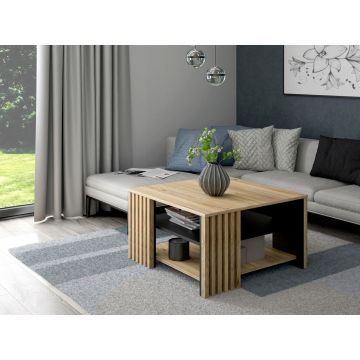 Masuta de cafea Kampen, Bedora, 80x80x45 cm, PAL, stejar/negru