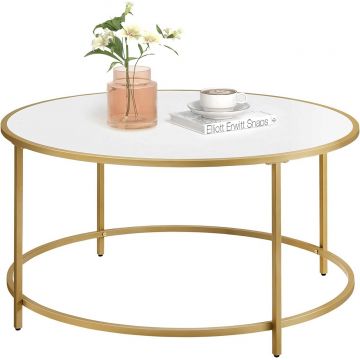 Masuta de cafea Vasagle, 84x84x45.5 cm, otel/PAL, auriu/alb