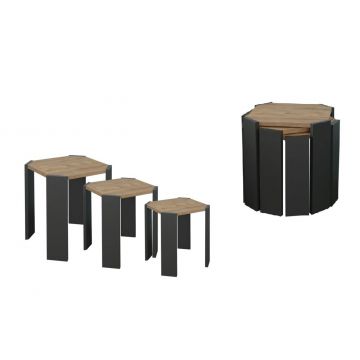 Set 3 masute de cafea Baldo, Pakoworld, 36x36x36 cm, PAL melaminat, antracit/maro