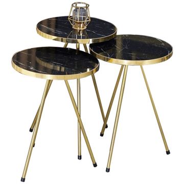 Set 3 masute de cafea Weber, Pakoworld, 34x34x46 cm, PAL/metal, negru/auriu