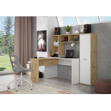 Set birou si dulap Eersel, Bedora, 173x116x152 cm, PAL/plastic, stejar/alb