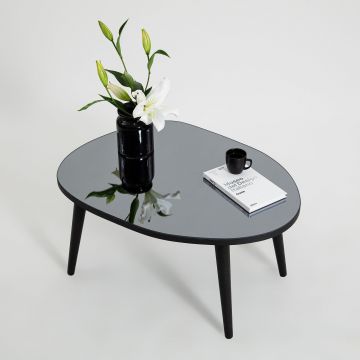 Masa de Cafea Gusto cu Sticla Securizata, Alb - Gri, 75x38x55 cm