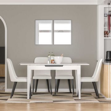Masa Dining Adore Extensibila, Alb / Lemn Natural / Nuc , 120-150 x 75 x 70