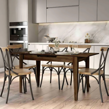 Masa Dining Adore Extensibila, Alb / Lemn Natural / Nuc , 120-150 x 75 x 70