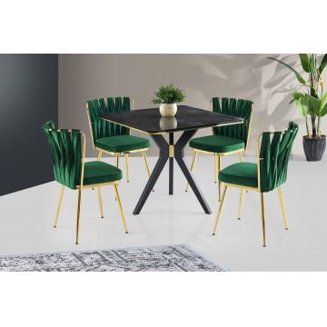 Masă Kare Ares Dining Table, Metalic, Auriu - Negru - Alb, 87x75x87 cm