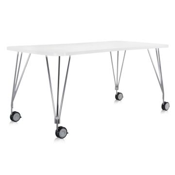 Masa Kartell Max design Ferruccio Laviani 160x80cm cadru metal gri cu rotile top alb