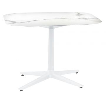 Masa Kartell Multiplo design Antonio Citterio 99x99cm h74cm blat cu finisaj marmura alb