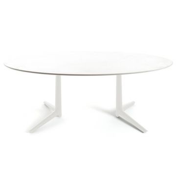 Masa Kartell Multiplo XL design Antonio Citterio 180x90cm h75cm blat sticla alb