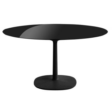 Masa rotunda Kartell Multiplo design Antonio Citterio d118cm h74cm baza patrata blat sticla negru