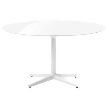 Masa rotunda Kartell Multiplo design Antonio Citterio d118cm h74cm blat sticla alb