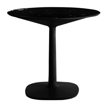 Masa rotunda Kartell Multiplo design Antonio Citterio d78cm h74cm baza patrata blat cu finisaj marmura negru