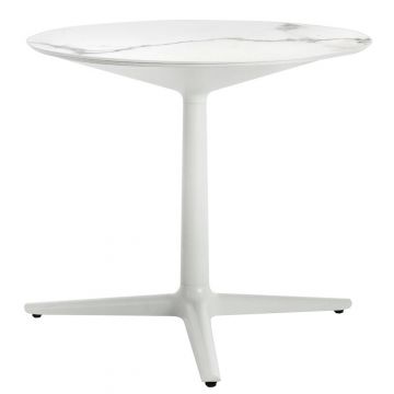 Masa rotunda Kartell Multiplo design Antonio Citterio d78cm h74cm blat cu finisaj marmura alb