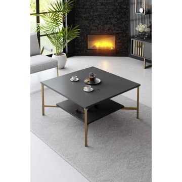 Masuta Cafea, PAL Melaminat / Metal, Gold Line, Negru / Auriu, 80x80x40 cm
