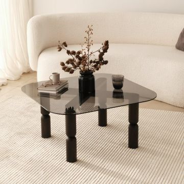 Masuta de cafea Kei Lemn Solid cu Sticla Securizata, 80x40x80 cm
