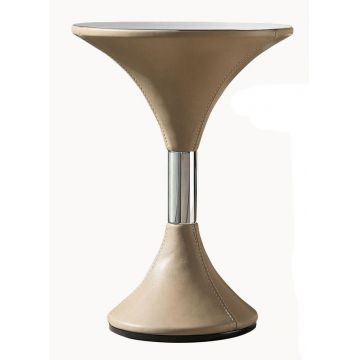 Masuta Gamma Dandy Clepsydra T18 cu top sticla baza imbracata in piele cat F d37cm h52cm Made in Italy