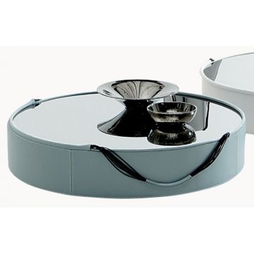 Masuta Gamma Dandy T08 cu top sticla baza imbracata in piele cat E d101cm h25cm Made in Italy