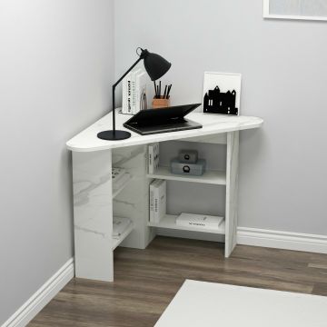 Birou Corner A, 80x80x73.8 cm, Pal Melaminat, Alb Marmura