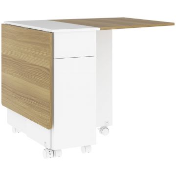 HOMCOM Masă Extensibilă pentru 6 Persoane, Masă Pliabilă cu Roți, 2 Sertare și Dulapior, 140x76x74 cm, Alb | Aosom Romania