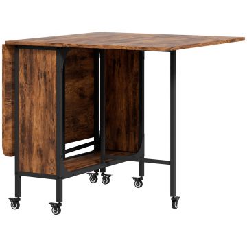 HOMCOM Masă Pliabilă pentru Bucătărie și Sufragerie cu 6 Roți și Raft, Masă de Dining Pliabilă, 80x30x74 cm, Maro Rustic | Aosom Romania