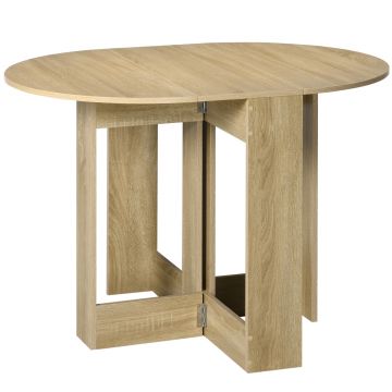 HOMCOM Masă Pliantă cu 2 Extensii Rabatabile, Masă Extensibilă cu Spațiu de Economisire, 104x76x73,7 cm, Lemn Natural | Aosom Romania