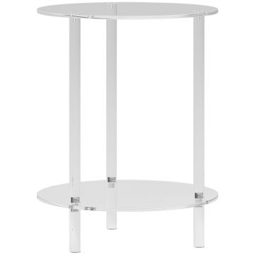 HOMCOM Măsuță Joasă Rotundă cu 2 Niveluri pentru Interior, Măsuță de Cafea din Acrilic, Ø40x50 cm, Transparentă | Aosom Romania