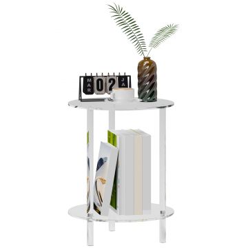 HOMCOM Măsuță Joasă Rotundă cu 2 Niveluri pentru Interior, Măsuță de Cafea din Acrilic, Ø40x50 cm, Transparentă | Aosom Romania