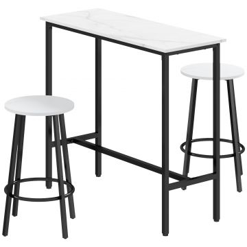 HOMCOM Set Masă și 2 Scaune de Bar din PAL, MDF și Oțel, 100x40x90 cm, Alb și Negru | Aosom Romania
