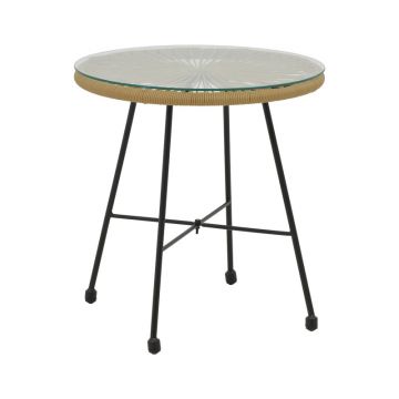 Masa Acapulco negru din metal cu ratan, Natural, 50x50x50 cm