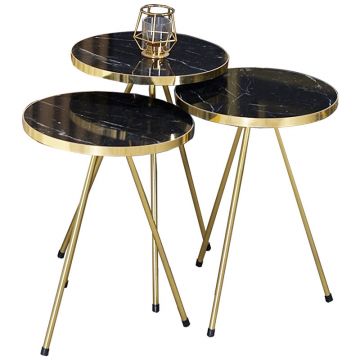Masuțe Weber, set de 3 piese, Negru - Alb, 34x34x52 cm