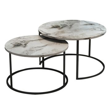 Set de 2 masute de cafea Solme marmura gri melamina metal auriu 60x60x40 cm