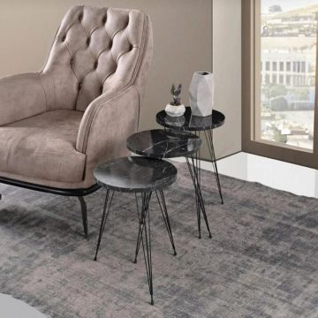 Mese laterale Wakmi set 3 piese marmura neagra - metal negru