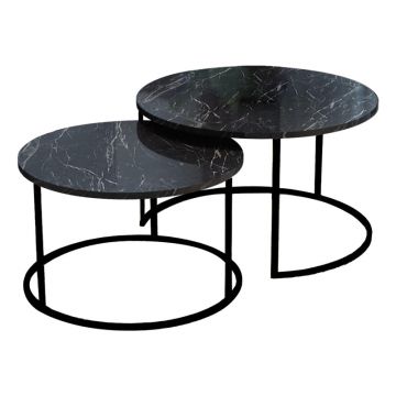Set de 2 masute de cafea Solme marmura gri melamina metal auriu 60x60x40 cm