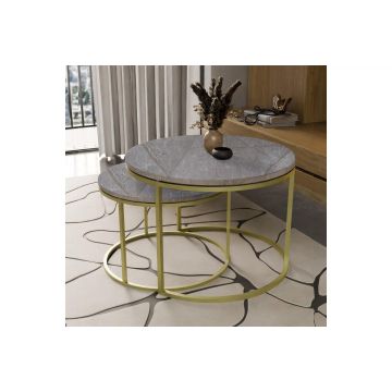 Set de 2 masute de cafea Solme marmura gri melamina metal auriu 60x60x40 cm