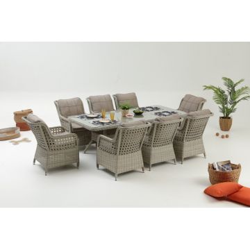 Set masa si scaune de gradina (9 piese) Cenova 8 Crem 160x80x90 cm