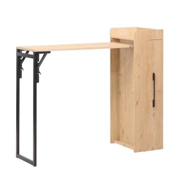 Masa de bar Winely melaminata in nuanta naturala si metal negru 122x44.5x108 cm Masa de bar Winely melaminata in nuanta naturala si metal negru 122x44.5x108 cm
