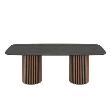 Masa Oslo, 220x103x76 cm, MDF, Stejar-Negru/Gri