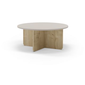 Măsuță de cafea crem/în culoare naturală rotundă cu aspect de lemn de stejar ø 80 cm Hillary – Marckeric