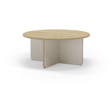 Măsuță de cafea crem/în culoare naturală rotundă cu blat cu aspect de lemn de stejar ø 80 cm Hillary – Marckeric