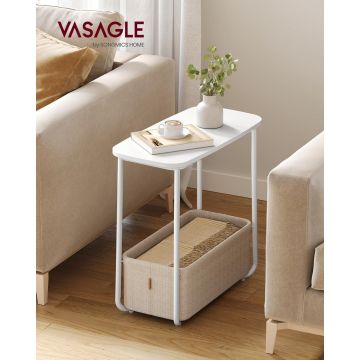 Masuta cu cos textil, Vasagle, 60x30x60 cm, max 45 kg, PAL/otel/poliester, alb mat/maro